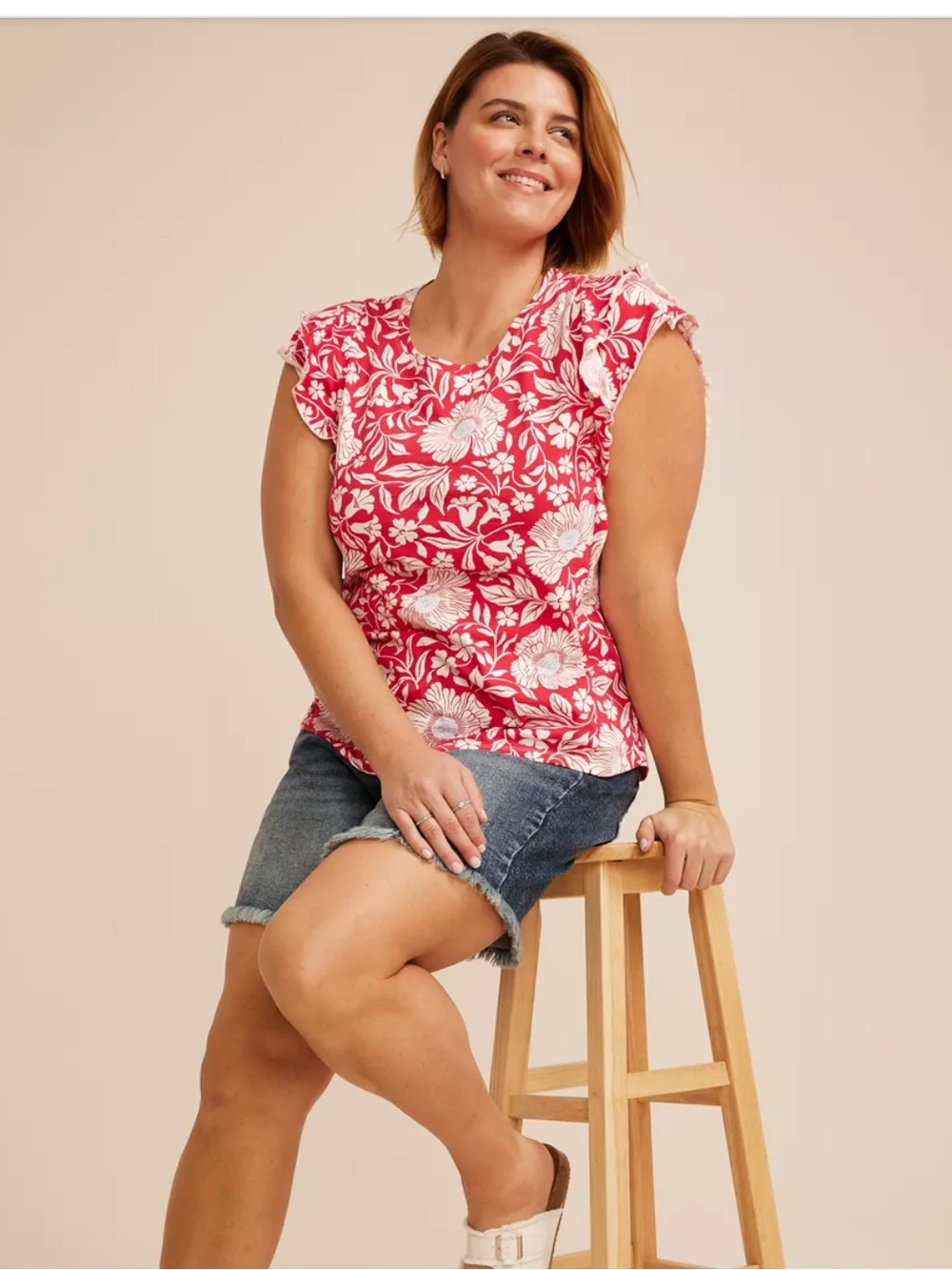 Maurice’s Women’s 24/7 floral double flutter sleeve tee XS